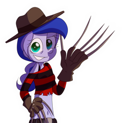 Size: 1024x1024 | Tagged: safe, artist:fj-c, imported from derpibooru, princess luna, equestria girls, belly button, belt, female, freddy krueger, hat, midriff, simple background, smiling, solo, tomboy, transparent background, vice principal luna