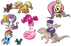 Size: 600x388 | Tagged: safe, artist:bunnimation, imported from derpibooru, applejack, fluttershy, pinkie pie, princess celestia, rainbow dash, winona, cat, dog, cewestia, cute, poring, ragnarok online