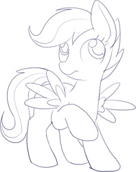 Size: 603x760 | Tagged: safe, artist:mcsadat, imported from derpibooru, scootaloo, pegasus, pony, blank flank, female, filly, foal, monochrome, raised hoof, simple background, solo, spread wings, white background, wings