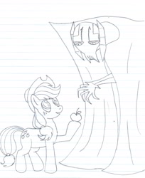 Size: 1936x2368 | Tagged: safe, artist:avispaneitor, imported from derpibooru, applejack, crossover, general grievous, lined paper, monochrome, sketch, star wars, traditional art