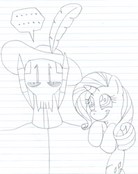 Size: 1920x2408 | Tagged: safe, artist:avispaneitor, imported from derpibooru, rarity, crossover, general grievous, lined paper, monochrome, star wars, traditional art