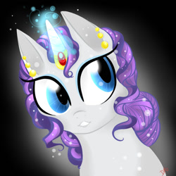 Size: 800x800 | Tagged: safe, artist:dragonfoxgirl, imported from derpibooru, rarity, alternate hairstyle, female, horn ring, jewelry, magic, solo