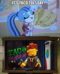 Size: 777x960 | Tagged: safe, edit, edited screencap, imported from derpibooru, screencap, sonata dusk, equestria girls, rainbow rocks, lego, lord business, president business, sonataco, taco, taco tuesday, that girl sure loves tacos, that pony sure does love tacos, that siren sure does love tacos, the lego movie