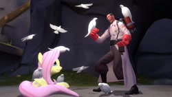 Size: 900x506 | Tagged: safe, imported from derpibooru, fluttershy, bird, pigeon, 3d, crossover, gmod, medic, team fortress 2