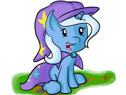 Size: 1600x1200 | Tagged: safe, artist:vicockart, imported from derpibooru, trixie, pony, unicorn, cape, clothes, cute, diatrixes, drawing, female, filly, hat, open mouth, simple background, sitting, smiling, solo, transparent background, trixie's cape, trixie's hat