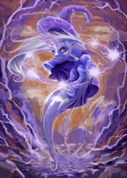 Size: 1000x1400 | Tagged: safe, artist:gor1ck, imported from derpibooru, trixie, genie, pony, unicorn, angry, badass, electrixie, female, lightning, magic, mare, open mouth, solo