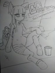 Size: 500x667 | Tagged: safe, artist:kenoi, imported from derpibooru, oc, oc only, oc:gunnhild gig marie, semi-anthro, arm hooves, monochrome, smoking, traditional art