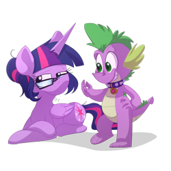 Size: 1024x1024 | Tagged: safe, artist:fj-c, imported from derpibooru, sci-twi, spike, spike the regular dog, twilight sparkle, alicorn, dog, dragon, pony, equestria girls, rainbow rocks, adorkable, claws, collar, cute, dork, dragon dog spike, equestria girls dragonified, equestria girls ponified, female, glasses, male, mare, ponified, scitwilicorn, spikabetes, spike's dog collar, spiked collar