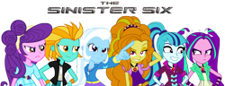 Size: 2664x1024 | Tagged: safe, artist:imperfectxiii, artist:nano23823, artist:punzil504, hundreds of users filter this tag, imported from derpibooru, adagio dazzle, aria blaze, lightning dust, sonata dusk, suri polomare, trixie, equestria girls, rainbow rocks, antagonist, clothes swap, female, mane six, show accurate, simple background, the dazzlings, transparent background, vector