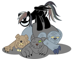 Size: 1000x825 | Tagged: safe, artist:gamerpen, imported from derpibooru, fido, rainbow dash, rover, spot, diamond dog, crossover, spider-man, symbiote, venom