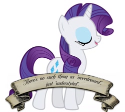 Size: 1600x1440 | Tagged: safe, imported from derpibooru, rarity, fashion, female, old banner, overdressed, parody, quote, ribbon, solo, style