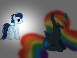 Size: 1024x768 | Tagged: safe, artist:rulette, imported from derpibooru, rainbow dash, soarin', female, male, nightmare rainbow dash, nightmarified, shipping, soarindash, straight