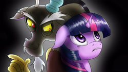 Size: 3840x2160 | Tagged: safe, artist:herostrain, imported from derpibooru, discord, twilight sparkle, duo