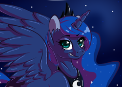 Size: 618x442 | Tagged: safe, artist:tami-kitten, imported from derpibooru, princess luna, alicorn, pony, female, portrait, solo, spread wings