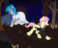 Size: 983x812 | Tagged: safe, artist:gothtigressa, imported from derpibooru, fluttershy, rarity, pegasus, pony, unicorn, butterscotch, clothes, corpse bride, dress, female, half r63 shipping, male, rariscotch, rule 63, shipping, straight, wedding dress