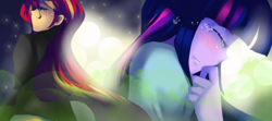 Size: 900x400 | Tagged: safe, artist:loyaldis, imported from derpibooru, sunset shimmer, twilight sparkle, human, equestria girls, rainbow rocks, crying, female, sad, twilight sparkle (alicorn)