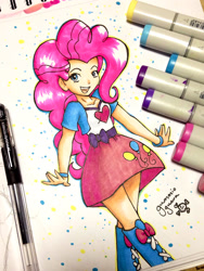 Size: 1536x2048 | Tagged: safe, artist:gummigator, imported from derpibooru, pinkie pie, equestria girls, clothes, female, human coloration, marker, marker drawing, pen, photo, skirt, solo, traditional art