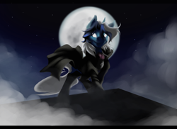 Size: 3509x2550 | Tagged: safe, artist:anightlypony, imported from derpibooru, oc, oc only, oc:nightly, pony, blue, cloak, clothes, male, mist, moon, night, solo, stallion