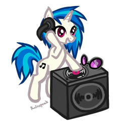 Size: 1002x982 | Tagged: safe, artist:rainspeak, imported from derpibooru, dj pon-3, vinyl scratch, female, glasses off, headphones, record, solo, speaker, speakers, turntable