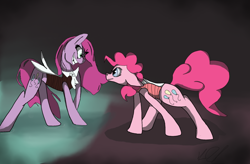 Size: 1024x671 | Tagged: safe, artist:skydusk45, imported from derpibooru, pinkie pie, pony, dr jekyll and mr hyde, duo, pinkamena diane pie