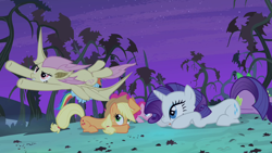 Size: 1280x720 | Tagged: safe, imported from derpibooru, screencap, applejack, fluttershy, rainbow dash, rarity, spike, bats!, flutterbat