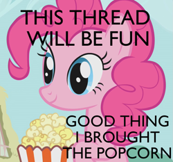 Size: 773x720 | Tagged: safe, edit, edited screencap, imported from derpibooru, screencap, pinkie pie, applebuck season, female, image macro, meme, popcorn, solo