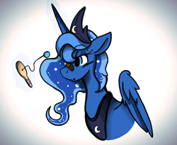 Size: 1280x1051 | Tagged: safe, artist:wirelesspony, imported from derpibooru, princess luna, gamer luna, bandaid, bandaid on nose, female, levitation, magic, paddleball, retro, solo