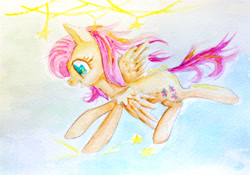 Size: 3699x2585 | Tagged: safe, artist:0okami-0ni, imported from derpibooru, fluttershy, female, solo, traditional art, watercolor painting