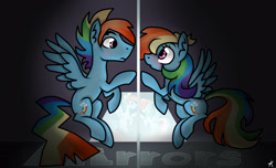 Size: 2800x1700 | Tagged: safe, artist:kikirdcz, imported from derpibooru, rainbow dash, duality, duo, rainbow blitz, rule 63, self ponidox