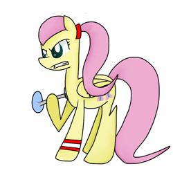 Size: 1000x1000 | Tagged: safe, artist:stormytheloner, imported from derpibooru, fluttershy, exercise, solo, weight lifting