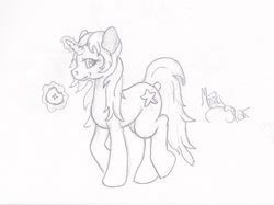 Size: 2218x1663 | Tagged: safe, artist:littlewolfstudios, imported from derpibooru, oc, oc only, oc:mistystar, pony, unicorn, bagel, cute, female, mare, sketch, solo, traditional art