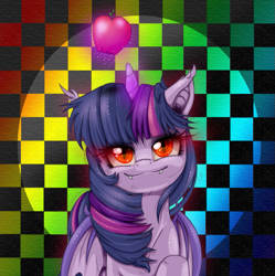 Size: 845x847 | Tagged: safe, artist:anthocat, artist:pauuhanthothecat, imported from derpibooru, twilight sparkle, bat pony, pony, apple, female, magic, race swap, solo, telekinesis, twilight sparkle (alicorn)