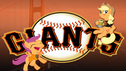 Size: 1024x576 | Tagged: safe, imported from derpibooru, applejack, scootaloo, baseball, major league baseball, mlb, san francisco giants, world series