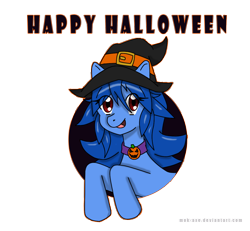 Size: 1350x1248 | Tagged: safe, artist:mok-axe, imported from derpibooru, oc, oc only, blue, happy, hat, looking at you, witch hat