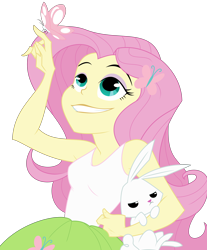 Size: 4250x5140 | Tagged: safe, artist:tyler611, imported from derpibooru, angel bunny, fluttershy, butterfly, equestria girls, rainbow rocks, absurd resolution, female, simple background, smiling, solo, transparent background, vector