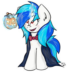 Size: 727x787 | Tagged: safe, artist:kristysk, imported from derpibooru, dj pon-3, vinyl scratch, cape, clothes, female, magic, missing accessory, smiling, solo, telekinesis