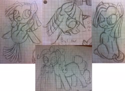 Size: 1280x937 | Tagged: safe, artist:adlaz, imported from derpibooru, pinkie pie, twilight sparkle, graph paper, monochrome, pinkamena diane pie, sketch, traditional art