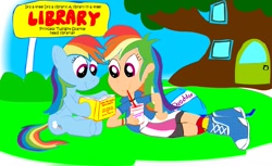 Size: 1163x714 | Tagged: safe, artist:newportmuse, imported from derpibooru, rainbow dash, human, duo, human ponidox, humanized, reading