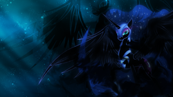 Size: 1920x1080 | Tagged: safe, artist:mithandir730, artist:nemesis360, imported from derpibooru, nightmare moon, alicorn, pony, epic wings, female, large wings, mare, solo, space, vector, wallpaper, wings