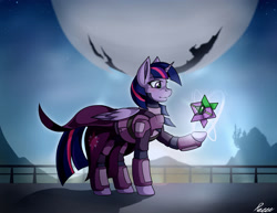 Size: 2850x2200 | Tagged: safe, artist:whitepone, imported from derpibooru, spike, twilight sparkle, alicorn, pony, armor, blushing, cape, clothes, destiny, destiny (game), destiny (video game), dinklebot, female, ghost (destiny), mare, twilight sparkle (alicorn), warlock (destiny)