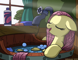 Size: 1650x1276 | Tagged: safe, artist:latecustomer, imported from derpibooru, fluttershy, pony, bath, bathtub, bubble, crepuscular rays, cute, eyes closed, female, floppy ears, lying down, mare, on back, open mouth, relaxing, shampoo, shyabetes, smiling, soap, solo, spigot, tap, wet mane, window