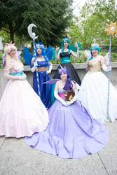 Size: 2336x3504 | Tagged: safe, artist:eli-cosplay, artist:princessofteacosplay, imported from derpibooru, princess cadance, princess celestia, princess luna, queen chrysalis, shining armor, twilight sparkle, human, alicorn tetrarchy, cosplay, irl, irl human, photo