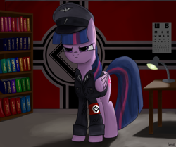 Size: 1964x1640 | Tagged: safe, artist:mrscroup, imported from derpibooru, twilight sparkle, alicorn, pony, book, bookshelf, clothes, eye chart, female, grammar nazi, hat, lamp, mare, nazi, russian, solo, twilight sparkle (alicorn), urban dictionary