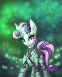 Size: 1600x1969 | Tagged: safe, artist:asimos, imported from derpibooru, sweetie belle, armor, female, glowing horn, magic, older, solo