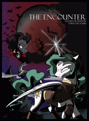 Size: 2668x3627 | Tagged: safe, artist:assassin-or-shadow, imported from derpibooru, king sombra, princess celestia, dracula, rule 63, van helsing