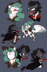 Size: 2970x4493 | Tagged: safe, artist:assassin-or-shadow, imported from derpibooru, king sombra, princess celestia, undead, vampire, celestibra, dracula, female, male, rule 63, shipping, straight, van helsing