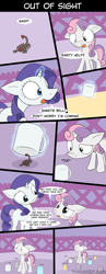 Size: 1800x4637 | Tagged: safe, artist:loceri, imported from derpibooru, rarity, sweetie belle, pony, scorpion, unicorn, carousel boutique, coffee mug, comic, dialogue, duo, duo female, female, filly, floppy ears, magic, mare, mug, slice of life, speech bubble, telekinesis, this will not end well, wut face