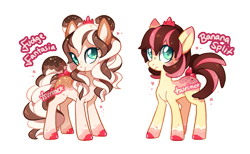 Size: 703x434 | Tagged: safe, artist:tsurime, imported from derpibooru, oc, oc only, oc:banana split, oc:fudge fantasia, earth pony, pony, adoptable, female, mare, simple background, transparent background