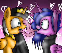 Size: 1024x876 | Tagged: safe, artist:kleineluhnar, imported from derpibooru, oc, oc only, alicorn, pony, alicorn oc, duo, tongue out