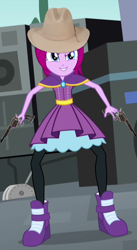 Size: 334x611 | Tagged: safe, imported from derpibooru, fuchsia blush, equestria girls, rainbow rocks, background human, cowboy hat, female, gun, hat, revolver, solo, stetson, weapon